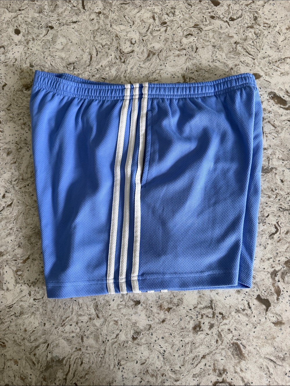 Adidas Women’s Light Blue Athletic Shorts with Pockets & White Stripes